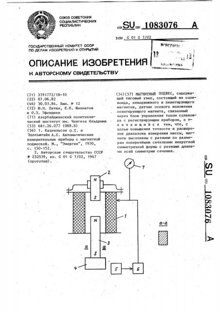 Магнитный подвес (патент 1083076)