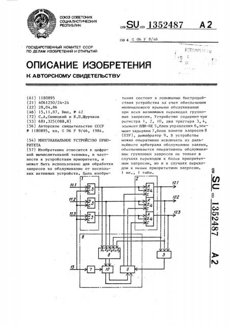 Многоканальное устройство приоритета (патент 1352487)