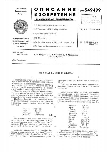 Сплав на основе железа (патент 549499)