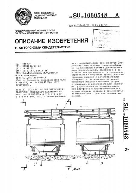 Устройство для загрузки и разгрузки подвесного конвейера (патент 1060548)