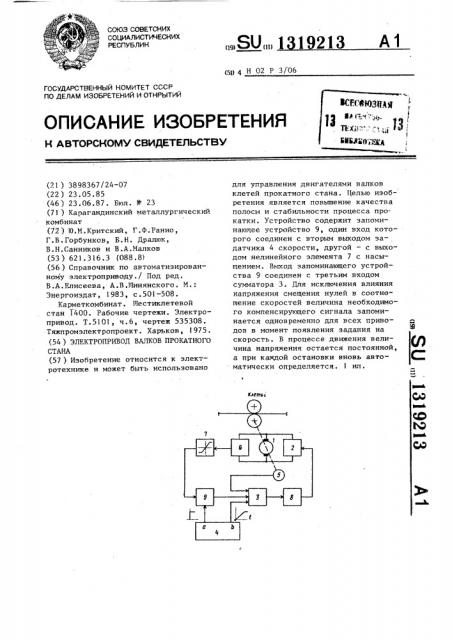 Электропривод валков прокатного стана (патент 1319213)