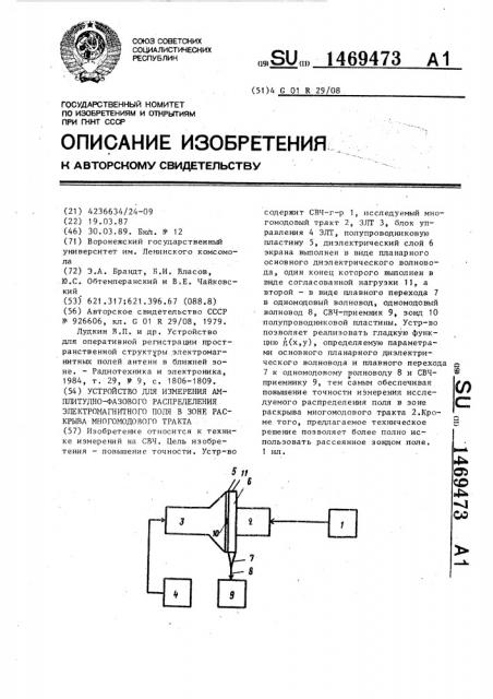 Устройство для измерения амплитудно-фазового распределения электромагнитного поля в зоне раскрыва многомодового тракта (патент 1469473)