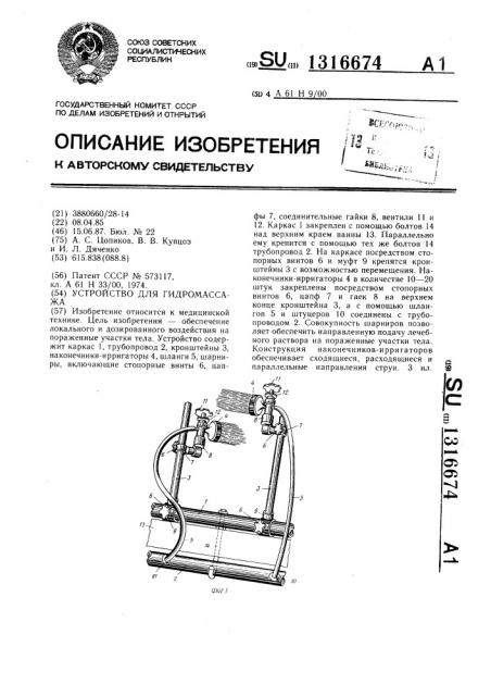 Устройство для гидромассажа (патент 1316674)