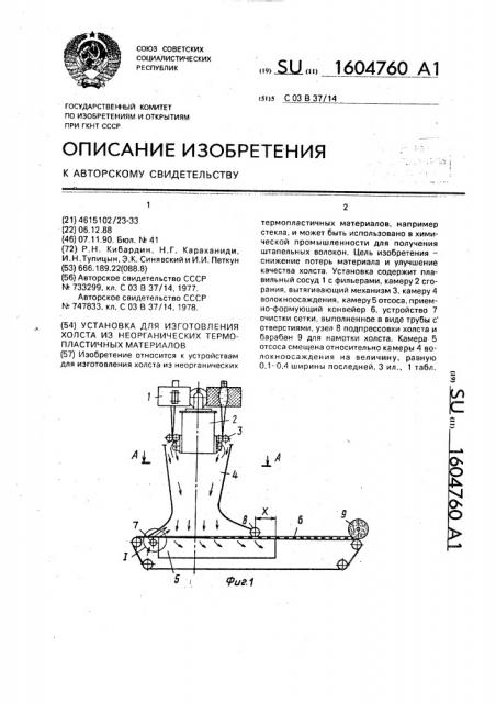 Установка для изготовления холста из неорганических термопластичных материалов (патент 1604760)