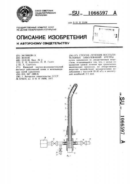 Способ лечения воспалительных заболеваний уретры (патент 1066597)