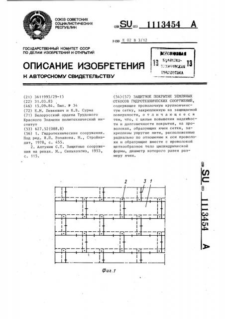 Защитное покрытие земляных откосов гидротехнических сооружений (патент 1113454)