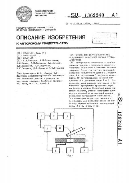 Стенд для термоциклических и разгонных испытаний дисков турбоагрегатов (патент 1362240)