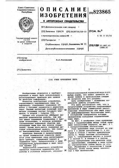 Узел крепления пера (патент 823865)