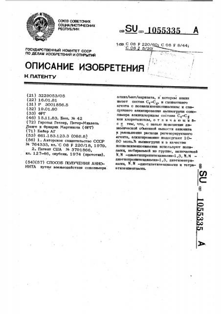 Способ получения анионита (патент 1055335)