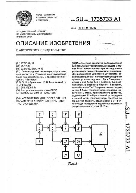 Устройство для определения параметров движителей транспортного средства (патент 1735733)