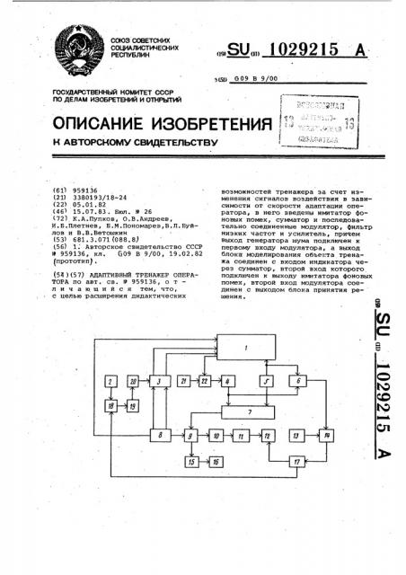Адаптивный тренажер оператора (патент 1029215)