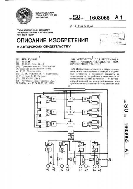 Устройство для регулирования производительности компрессорных станций (патент 1603065)