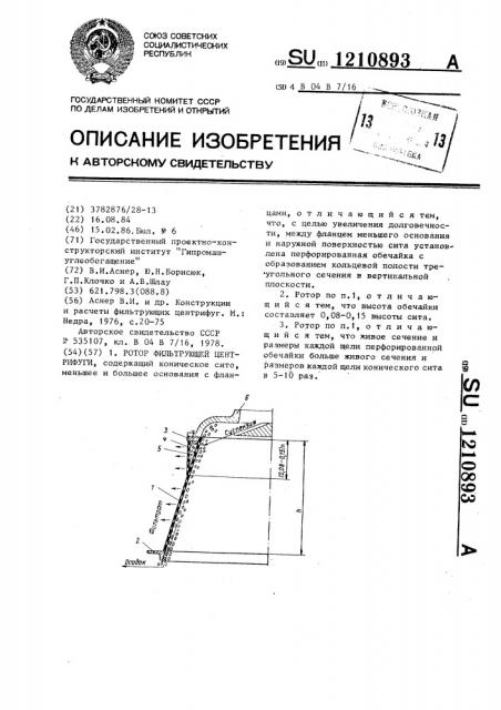 Ротор фильтрующей центрифуги (патент 1210893)