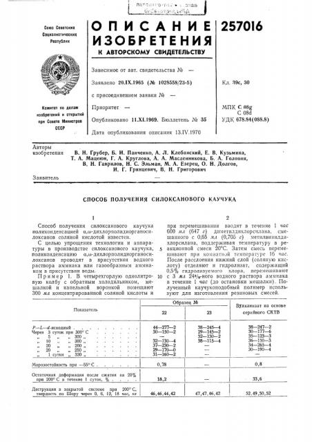Способ получения силоксанового каучука (патент 257016)