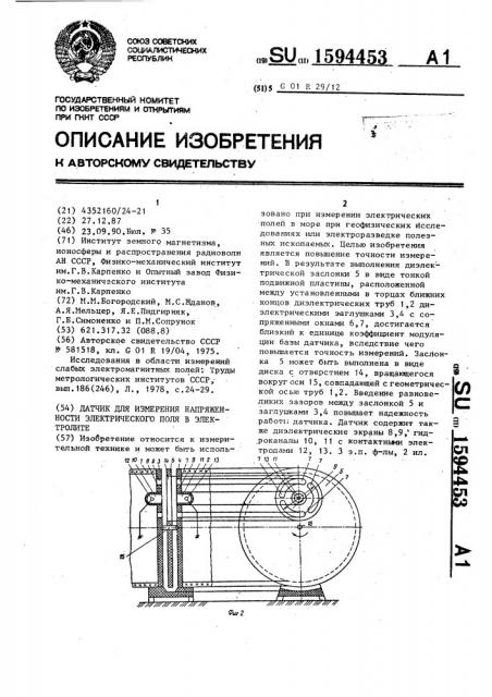 Датчик для измерения напряженности электрического поля в электролите (патент 1594453)