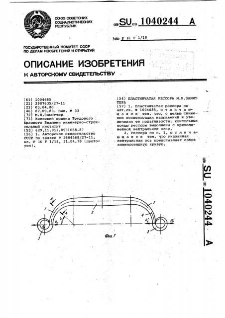 Пластинчатая рессора м.н.замиттера (патент 1040244)