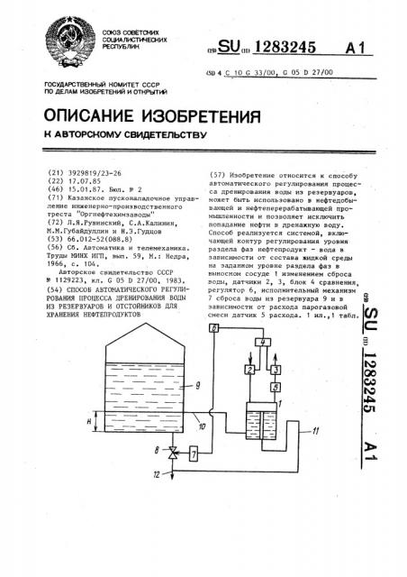 Способ автоматического регулирования процесса дренирования воды из резервуаров и отстойников для хранения нефтепродуктов (патент 1283245)