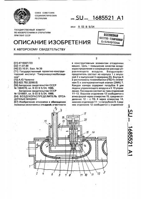 Воздухораспределитель отсадочных машин (патент 1685521)
