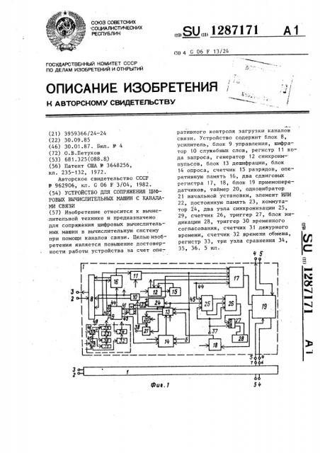 Устройство для сопряжения цифровых вычислительных машин с каналами связи (патент 1287171)