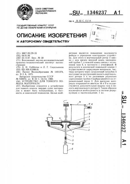 Устройство для тонкого помола материала (патент 1346237)