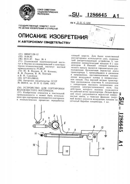 Устройство для сортировки волокнистого материала (патент 1286645)