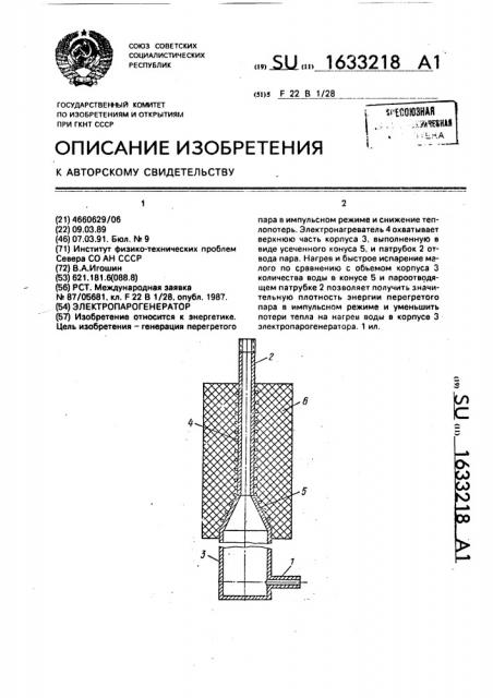 Электропарогенератор (патент 1633218)