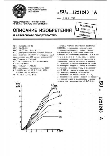 Способ получения лимонной кислоты (патент 1221243)