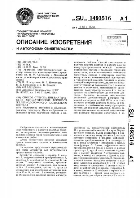 Способ отпуска пневматических автоматических тормозов железнодорожного подвижного состава (патент 1493516)