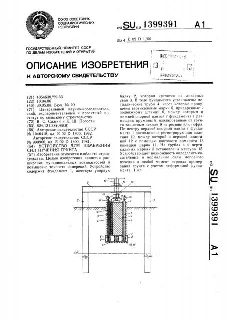 Устройство для измерения сил пучения грунта (патент 1399391)