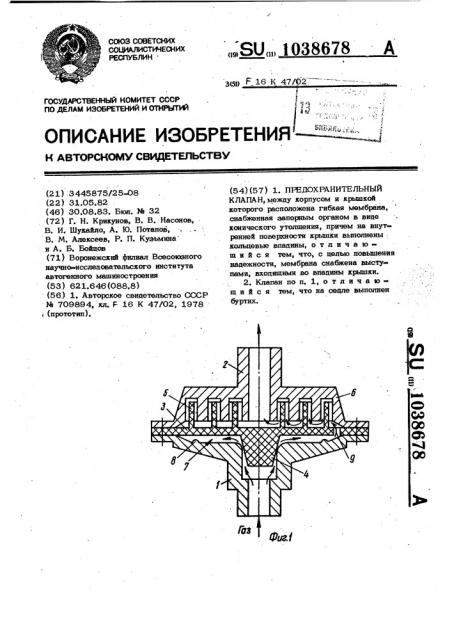 Предохранительный клапан (патент 1038678)