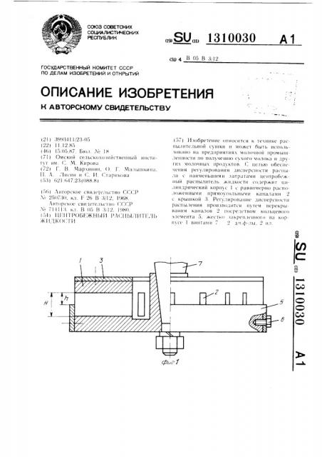Центробежный распылитель жидкости (патент 1310030)