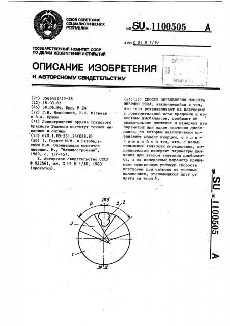 Способ определения момента инерции тела (патент 1100505)