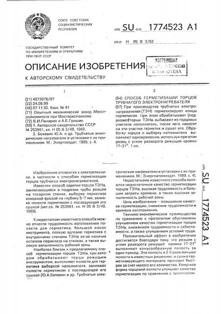 Способ герметизации торцов трубчатого электронагревателя (патент 1774523)