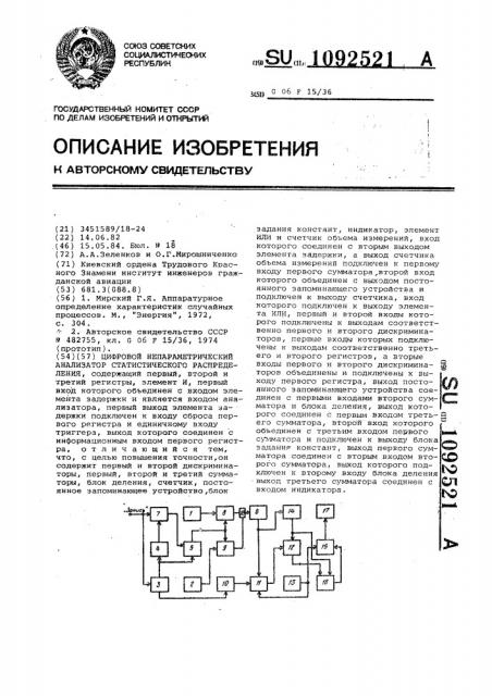 Цифровой непараметрический анализатор статистического распределения (патент 1092521)