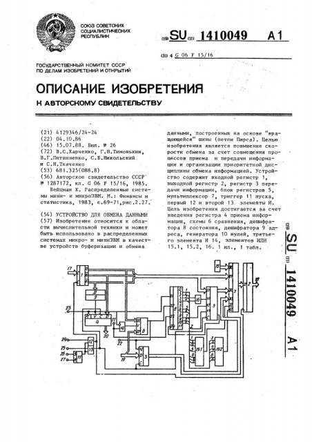 Устройство для обмена данными (патент 1410049)