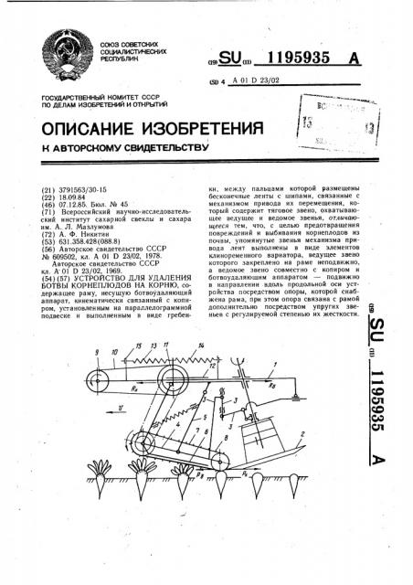 Устройство для удаления ботвы корнеплодов на корню (патент 1195935)