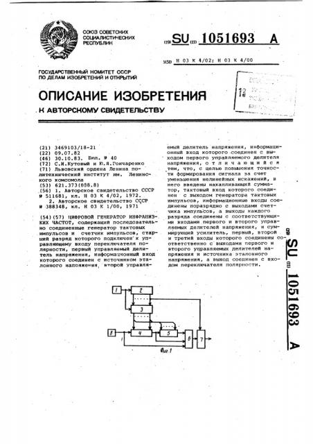 Цифровой генератор инфранизких частот (патент 1051693)