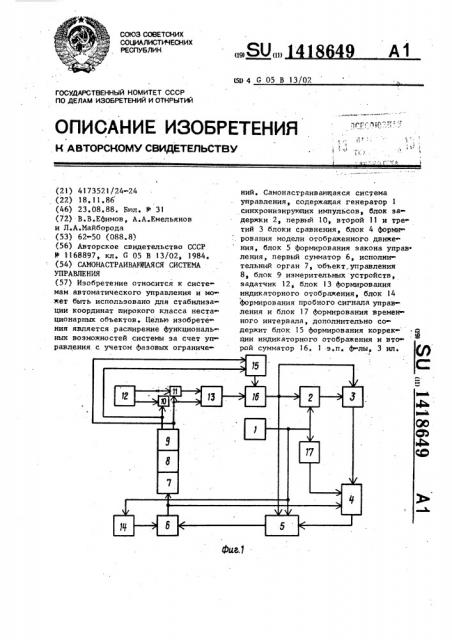 Самонастраивающаяся система управления (патент 1418649)