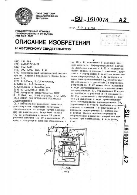 Стенд для испытания погружных гидроприводов (патент 1610078)
