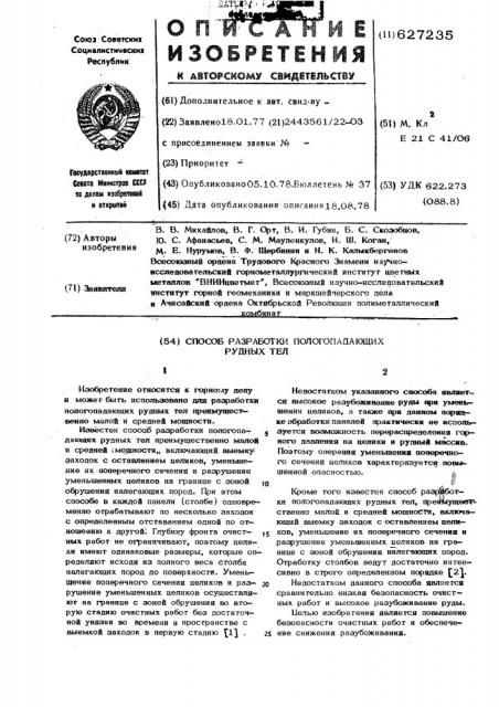 Способ разработки поогопадающих рудных тел (патент 627235)