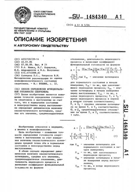 Способ определения функциональной готовности спортсмена (патент 1484340)