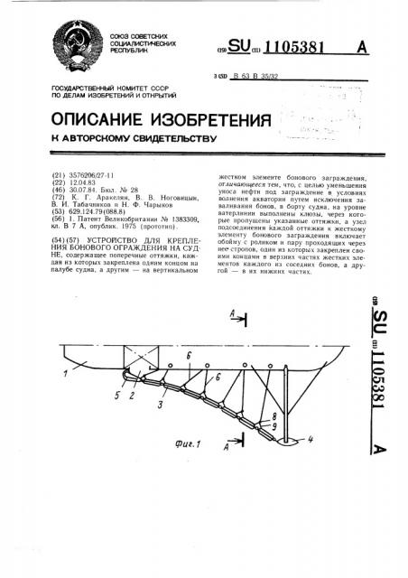 Устройство для крепления бонового ограждения на судне (патент 1105381)