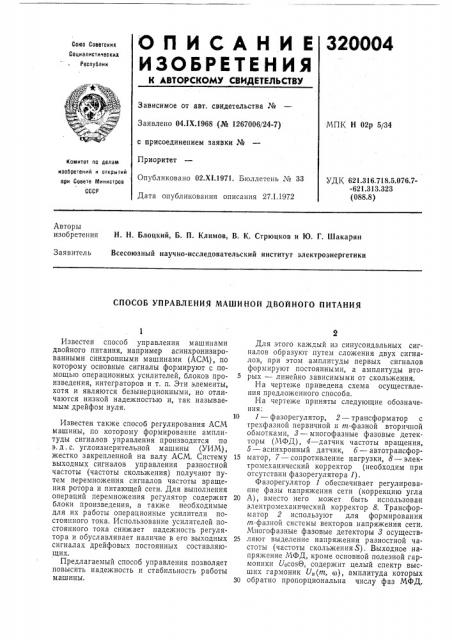 Способ управления машиной двойного питания (патент 320004)