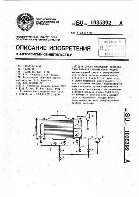 Способ охлаждения конденсатора паровой турбины (патент 1035392)