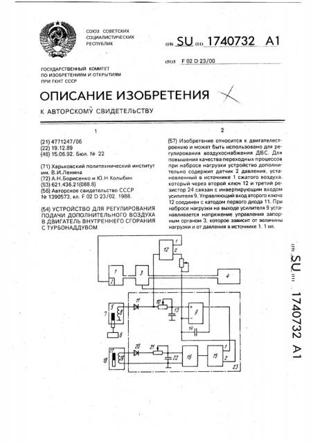 Устройство для регулирования подачи дополнительного воздуха в двигатель внутреннего сгорания с турбонаддувом (патент 1740732)