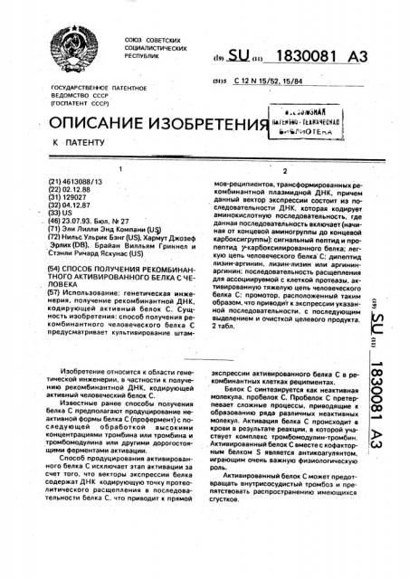 Способ получения рекомбинантного активированного белка с человека (патент 1830081)