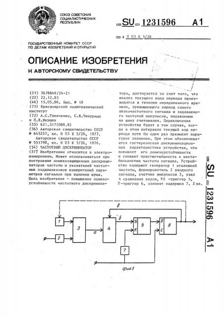 Частотный дискриминатор (патент 1231596)