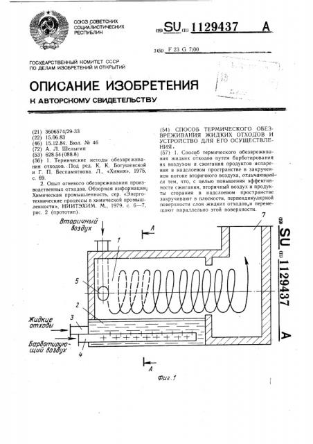 Способ термического обезвреживания жидких отходов и устройство для его осуществования (патент 1129437)