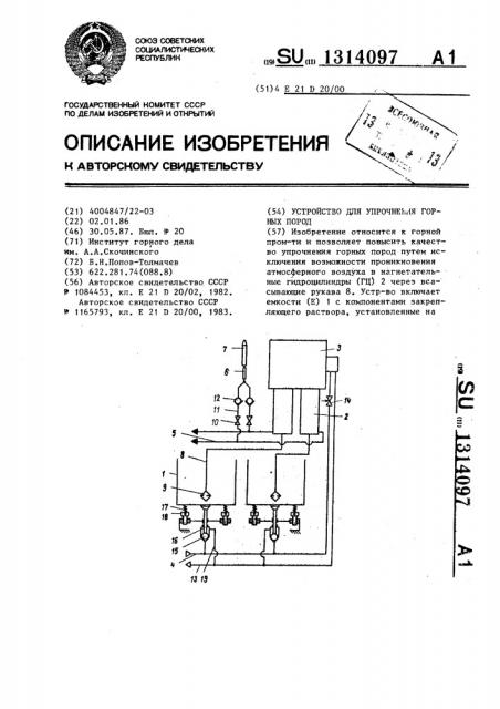 Устройство для упрочнения горных пород (патент 1314097)