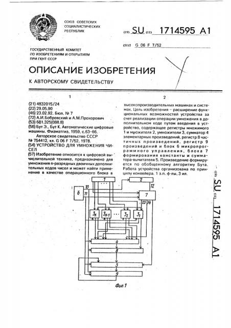 Устройство для умножения чисел (патент 1714595)